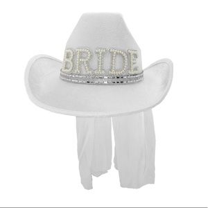 Western Bride to Be Cowgirl Hat With Veil -Bachelorette Party Supplies, One Size